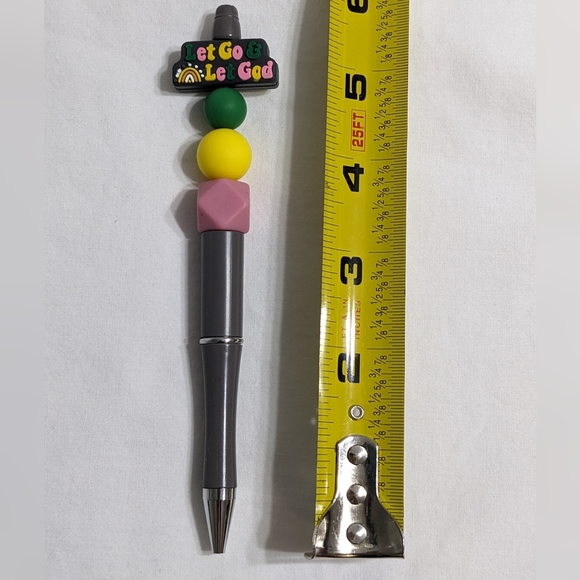 Let Go & Let God Grey Beaded Pen, Black Ink Writing Pen, NEW - Picture 3 of 3